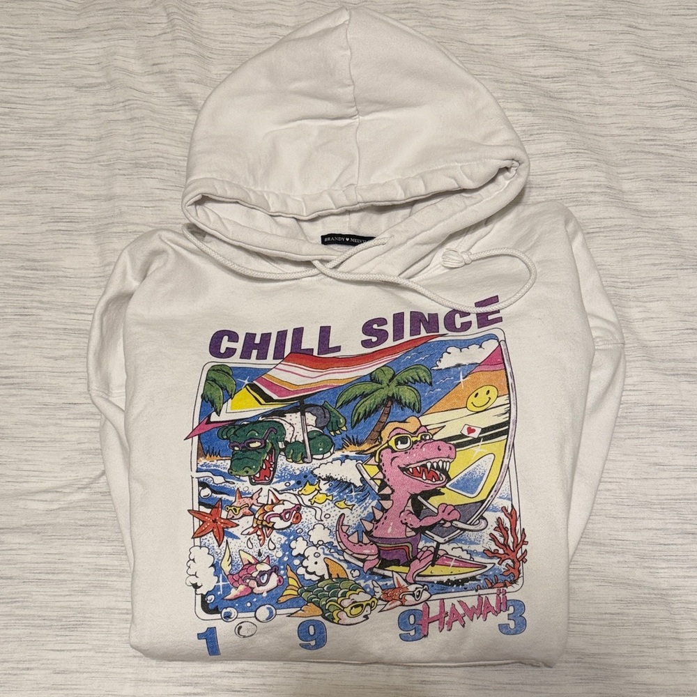 Brandy Melville White Hoodie with Graphic